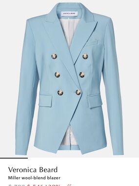 Veronica Beard Sky-Blue Double-Breasted Wool-Blend Dickey Blazer